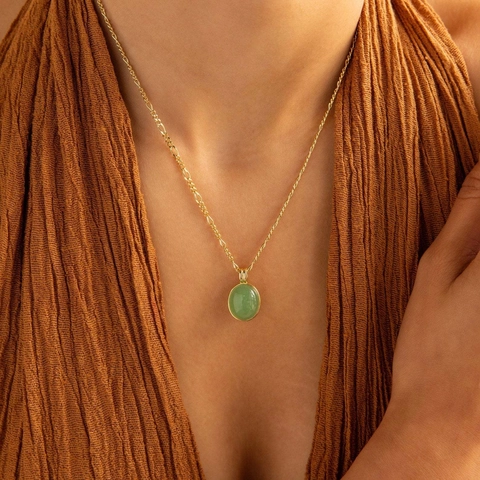 Collana A Strati Con Pendente In Pietra Aventurina Verde Rame Placcato Oro Catena Figaro Gioielli Retrò Per Donna