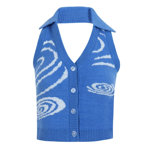 Canotta In Maglia Con Scollo All'americana Scollo A V Schiena Scoperta Bottoni Senza Maniche Crochet Camisole Da Donna