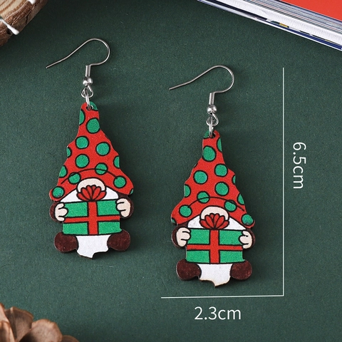 Pendientes Colgantes De Madera De Gnomo De Navidad Para Mujer Joyas De Dibujos Animados Con Gancho De Acero Inoxidable
