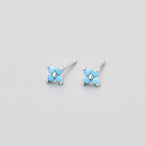 Mini Four Leaf Flower Stud Earrings For Women With Colorful Zircon Inlaid Copper And 925 Sterling Silver Earring Post
