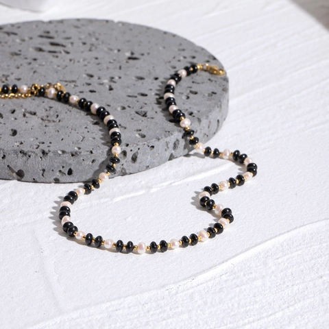 Collar De Cuentas Acero Inoxidable Chapado En Oro 18K Moderno Cuentas Geométricas Huecas Ábaco Perla Artificial Imitación Para Mujeres