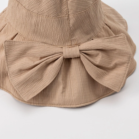 Wide Brim Bucket Hat Women UV Protection Crinkle Fabric Sun Hat With Large Bow Elegant Summer Vacation Fisherman Hat