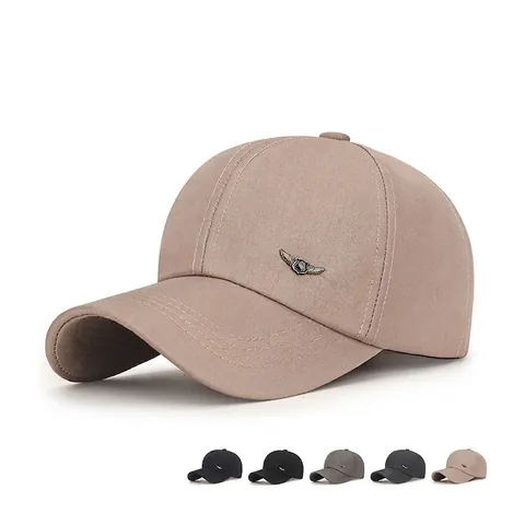 Baseball Cap Men Cotton Twill Adjustable Outdoor Sunshade Hat With Metal Wing Decor Simple Casual Solid Color