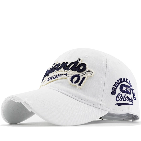 Vintage Distressed Baseball Cap Cotton Canvas Embroidered Orlando Original Sunshade Peaked Hat For Men Women
