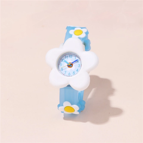 Süße Blumenmuster Kinderuhr Rosa Blau Silikonarmband Analog Quarz Armbanduhr Studenten Geschenk Für Mädchen