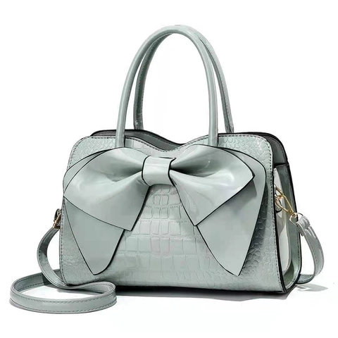 Women Fashion Handbag Crocodile Pattern PU Leather Large Bow Shoulder Crossbody Bag Elegant Top Handle Purse For Daily Travel