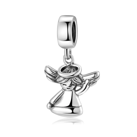 925 Sterling Silver Angel Wing Beads Charms For Bracelet Necklace DIY Jewelry Making With Zircon Pave Polished