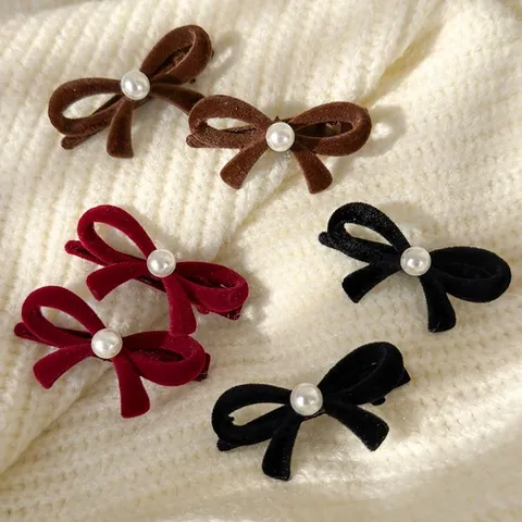 Pinzas Para El Cabello Con Lazo De Terciopelo Y Perla Artificial Vintage Flocado Horquillas Para Mujeres Niñas Navidad Invierno