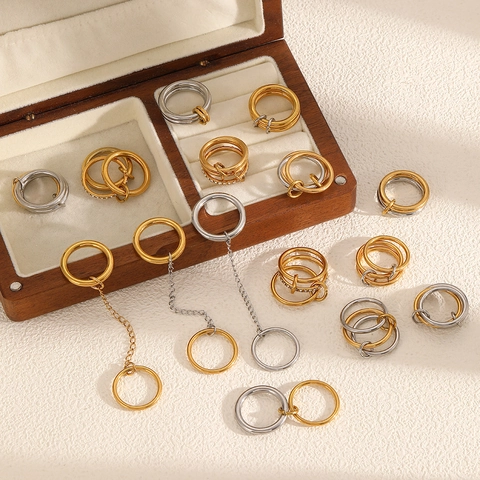 Geometrische In Elkaar Grijpende Bandringen Roestvrij Staal Meerlaags Goud Zilver Kleur Strass Mode Sieraden Voor Vrouwen