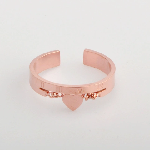 Anello In Acciaio Inossidabile Oro Rosa Con Pendente A Cuore E Numeri Romani Incisi Con Catena Per Donna