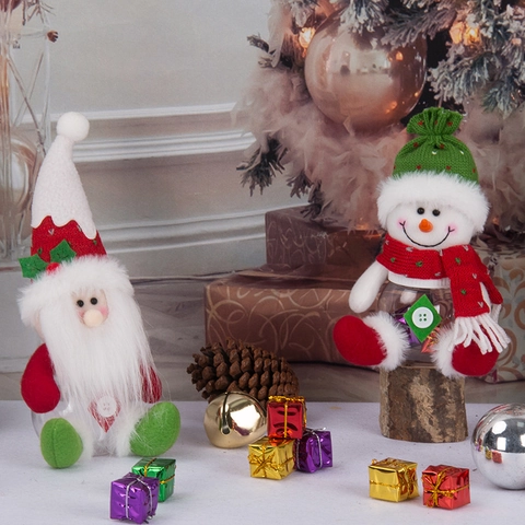Christmas Candy Jar Santa Claus Snowman Plush Doll Transparent Plastic Fabric Holiday Home Party Decor Gift Storage