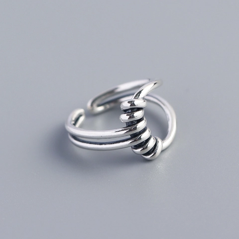 Retro 925 Sterling Silver Adjustable Open Ring With Twist Knot Design Vintage Chic Handcrafted Jewelry For Women