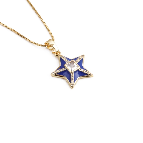 Collana Con Pendente A Stella Placcata Oro 18K Rame Smalto Colorato Zirconia Cubica Gioielli Di Moda Donna