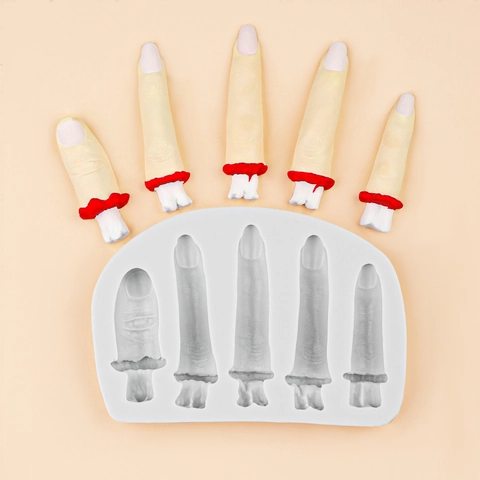 Halloween Afgehakte Vingers Siliconen Vorm Realistische Gebroken Vinger Vorm Voor Bakken Chocolade Hars Klei DIY Grap Decoratie