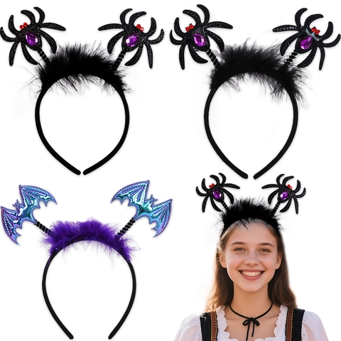 Cerchietto Per Capelli Halloween Ragno Pipistrello Con Piume E Strass Per Accessori Per Costumi Da Festa Cosplay