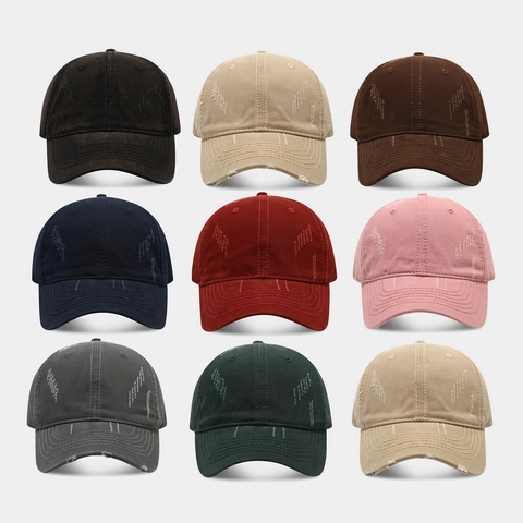 Distressed Washed Cotton Baseball Cap Vintage Ripped Holes Sun Hat For Women Men Adjustable Retro Streetwear