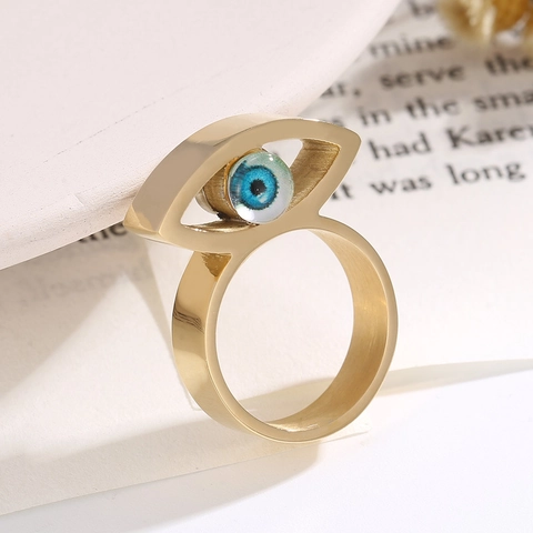 Personalisierter Edelstahl Böser Blick Ring Für Damen Vergoldet Hip Hop Stil Breites Band Finger Schmuck Zubehör Geschenk