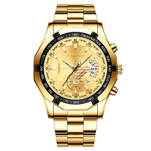 Men Quartz Watch Chronograph Style Business Sport Luxury Stainless Steel Metal Band Date Calendar Round Large Dial