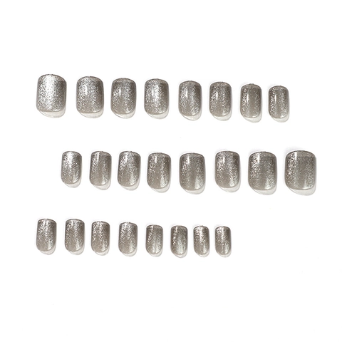 Unghie Finte Occhio Di Gatto Argento Plastica ABS Corte Quadrate Glitter Magnetiche Unghie Artificiali Per Donne DIY Manicure