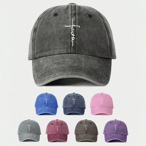 Cappello Da Baseball Ricamato Con Croce Faith Cotone Lavato Regolabile Vintage Cappello Da Sole All'Aperto Donna Uomo