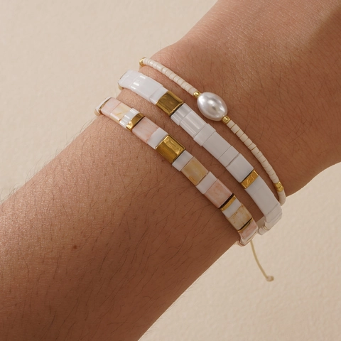 Collezione Bracciali Sovrapponibili Boho Fatti A Mano Perla Artificial Tila Distanziatore Lega Perla Artificial Imitazione Gioielli Intrecciati