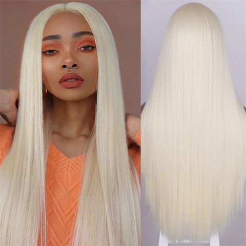 Long Straight Synthetic Wig For Women Middle Part Natural Looking High Temperature Fiber Black Brown Heat Resistant Hairpiece