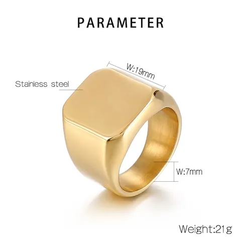 Stainless Steel Signet Ring For Men Geometric Square Polished Plain Mirror Finish Punk Hip Hop Jewelry Gift
