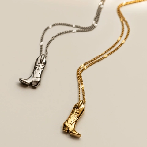 Collana Con Pendente A Stivale Da Cowboy Stile Western Retrò Acciaio Inossidabile Placcato Oro