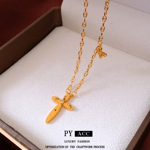 Collana Con Ciondolo A Croce Retro In Rame Placcato Oro 24K Con Accento Di Zircone Gioielli Estetici Vintage Per Donna