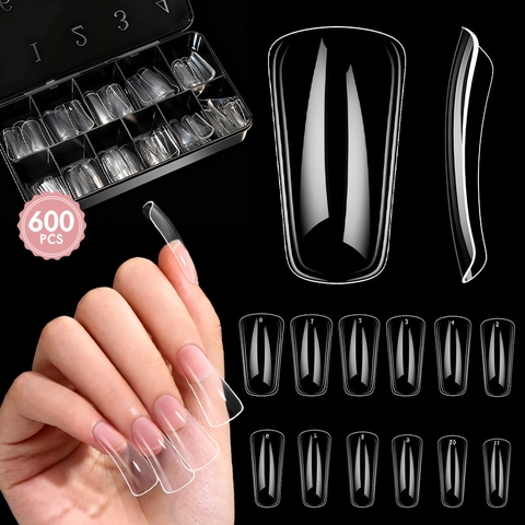 Vollflächig Transparente Entenschnabel Nagelspitzen Ultradünne Nahtlose Künstliche Nägel In Behälter Für Maniküre Verlängerungen