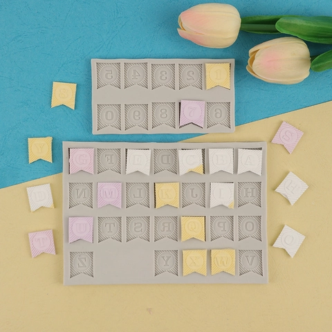 Striped Alphabet Letter Number Flag Banner Silicone Mold For Fondant Chocolate Cake Border Decoration DIY Crafting