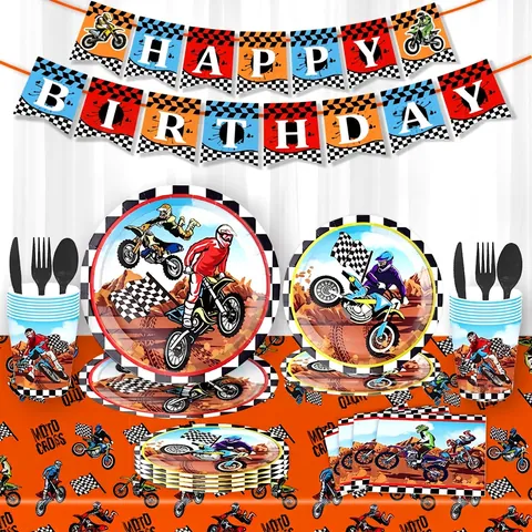 Articoli Per Feste Di Compleanno Motocross Piatti Di Carta Usa E Getta Bicchieri Tovaglioli Tovaglia Banner Palloncini Tema Corse Ragazzi