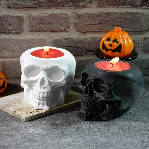 Skull Shape Silicone Mold DIY Candle Jar Storage Cup Halloween Gothic Plaster Resin Casting Festive Home Decor