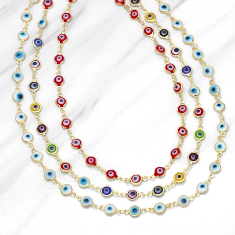 Colorful Evil Eye Necklace Turkish Nazar Resin Beads Copper Gold Plated Minimalist Bohemian Jewelry Women