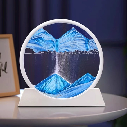 Cuadro 3D de Arte de Arena en Movimiento Paisaje de Arena del Mar Profundo en Movimiento Pintura de Arena Movediza de Vidrio Redondo Decoración Escritorio Hogar