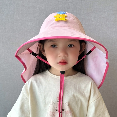 Cappello Da Sole Per Bambini Con Protezione Per Il Collo Tesa Larga Protezione UV Orso Cartone Animato Estivo Cordino