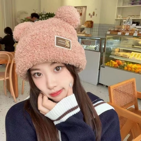Berretto Beanie Orecchie D'orso Carino Peluche Pile Spesso Caldo Inverno Antivento Stile Kawaii Donne Ragazze