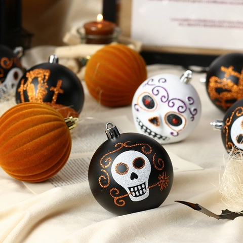 Bolas Decorativas Halloween Calavera Calabaza Cementerio Purpurina Flocado Plástico Fiesta Decoración Hogar