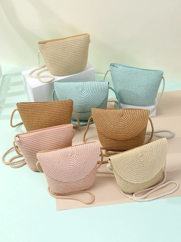 Women Straw Woven Crossbody Bag Mini Shell HandWoven Beach Summer Vacation Small Shoulder Purse For Girls