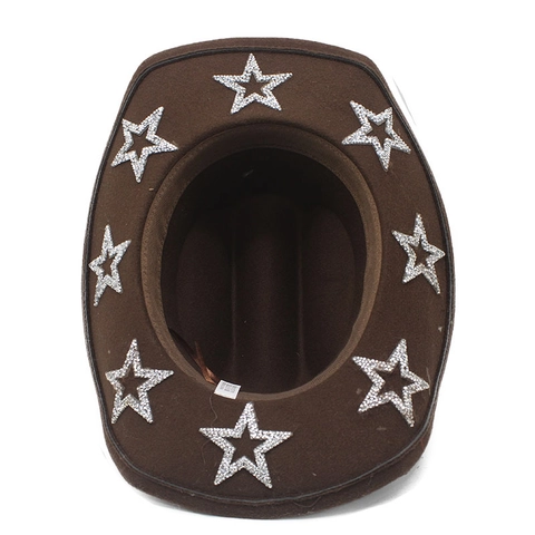 Chapeau De Cow-Boy Occidental Feutre Étoile Paillettes Large Bord Rétro Style Fête Pour Femmes Hommes