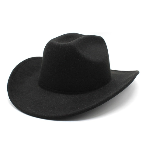 Western Cowboy Hat Wide Brim Felt Jazz Fedora Vintage Punk Style For Men And Women Solid Color Outdoor Sun Protection
