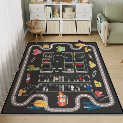 Kids Play Mat Rug Crystal Velvet City Road Map Parking Lot Pattern Educational Non-Slip Game Carpet For Playroom Bedroom