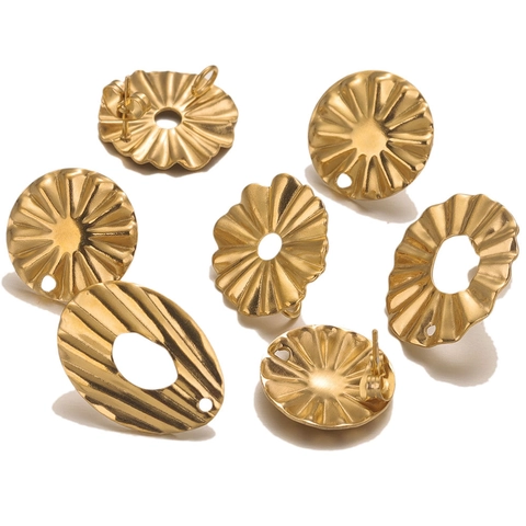 Supports De Boucles D'oreilles En Acier Inoxydable Base Ronde Ondulée Avec Trou Accessoires De Fabrication De Bijoux DIY
