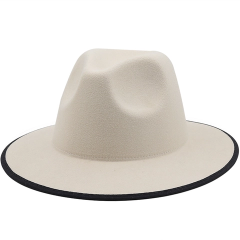 Cappello Fedora Classico In Feltro Di Lana A Tesa Larga Con Bordo A Contrasto Stile Jazz