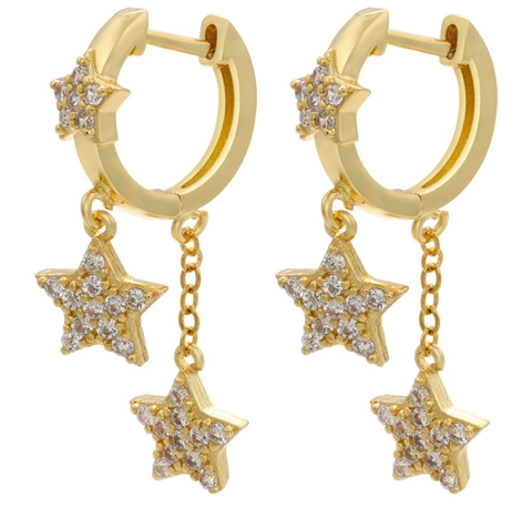 Fashion Star Tassel Hoop Earrings Colorful Zirconia Inlaid Copper Gold Silver Plated Dangle Earrings For Women Jewelry