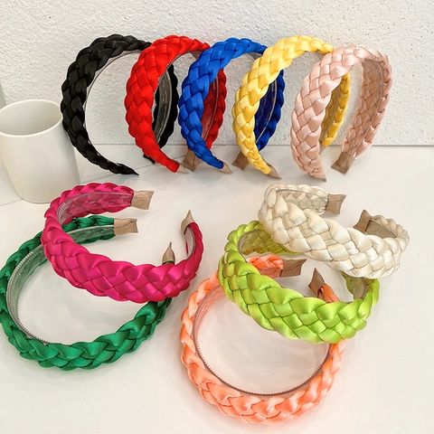 Braided Satin Headband Wide Puffy Fabric Anti Slip Toothed Hair Band Vintage Elegant Styling Accessory Women