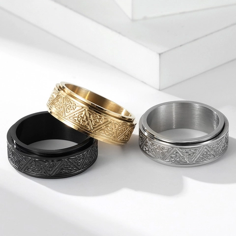 Celtic Knot Spinner Ring Edelstahl Drehbar Angst Relief Band Nordic Viking Geometrischer Schmuck Für Männer Frauen