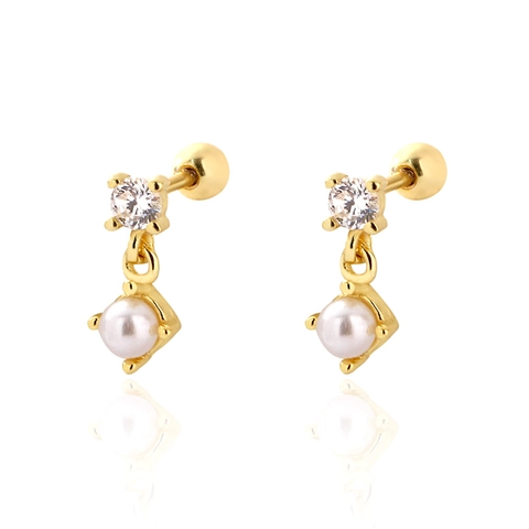 925 Sterling Silber Künstliche Perle Zirkon Ohrstecker Zierlich Minimalistisch Schraubverschluss Kugel Ohrknorpel Schmuck Für Damen