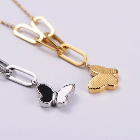 Joyas De Collar Pendientes De Mariposa Acero Inoxidable 316L Concha Vintage Elegante Cadena De Eslabones Accesorios Mujer