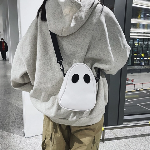 Borsa a Tracolla da Donna a Forma di Fantasma Divertente Creativa in Pelle PU Fantasma Cartone Animato per Halloween Festa Streetwear Piccola